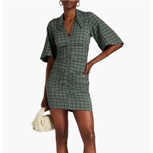 Ganni Checkered Green Ruched Dress